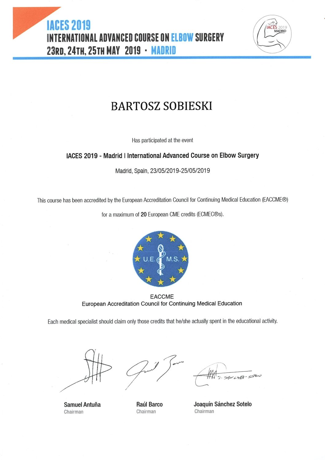 Certyfikat — dr n. med. Bartosz Sobieski